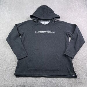 Under Armour Hoodie Womens Large Grey Softball Logo Hooded Pullover Sweatshirt